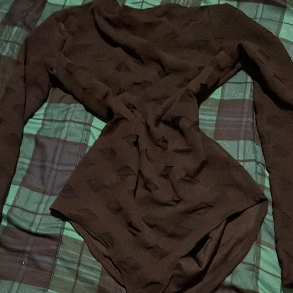 JCPenney Black Textured Long Sleeve Bodysuit